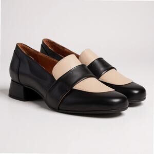 Miz Mooz Leslee Loafers Womens US 6.5-7 EU 37 Black Beige Block Heel